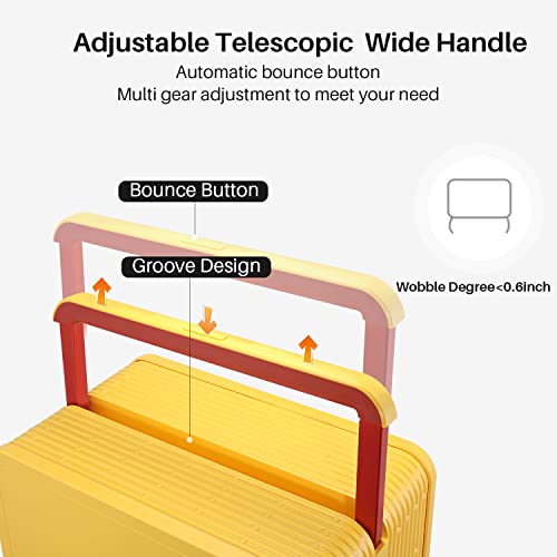 Mrplum Carry On Luggage Airline Approved,Wide Handle Rolling Travel No Zipper Suitcase Pc Hardshell With Silent Spinner Wheels&Tsa Lock For Business Travel,20Inch,Yellow #TOP2