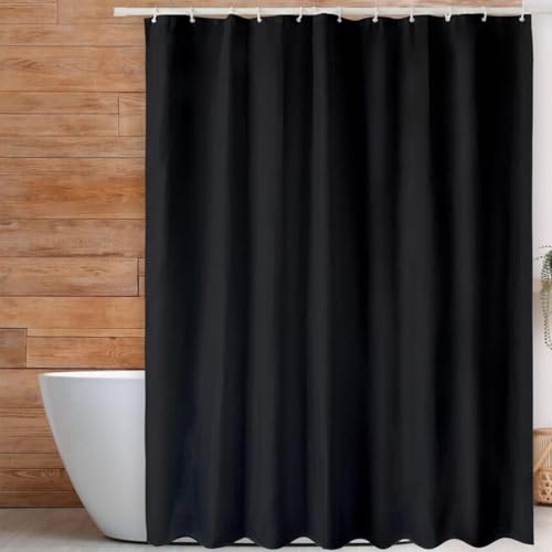 Shower Curtain for Bathroom Water and Mould Resistant PEVA Bathroom Curtain with Grommets & 12 Hooks Machine Washable 180 x 180 cm (71 x 71 Inch) Black