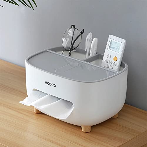 MAGICKK Rectangular Decorative Tissue Box Holder with Remote Control Holder, Multifunction Nightstand Napkin Storage Box, Pumping Paper Dispenser for Bathroom, Bedroom, Kitchen, Office