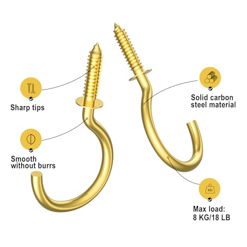 Relbro 100 Pcs Screw Hooks, 1 Inch Metal Cup Hooks Screw In Mug Hooks Heavy Duty Screw Wood Wall Ceiling Hooks Plant Hooks Indoor Outdoor For Utensils Crafts Baskets Lights Wreaths thumb #3