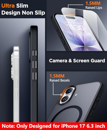 Image of SPIDERCASE Magnetic for iPhone 17 Case,Black | Translucent Matte Case with 2PCS Tempered Glass Screen Protector Drop Protection Anti-scratched Slim Phone Case