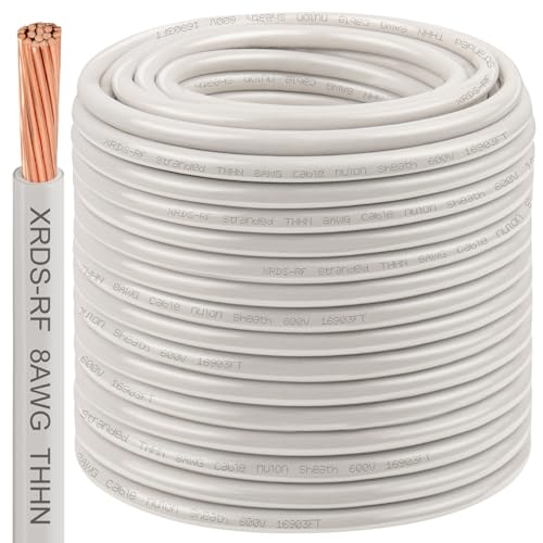 Image of 8AWG THHN Electrical Wire 250FT - Stranded Bare Copper Conductor with PVC and Nylon Insulation, Heat and Oil Resistant Cable for Indoor & Outdoor Wiring