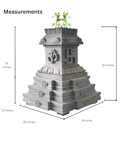 Image of Sri Kanchi Temple Works | Stone Tulasi Maadam | Temple Style Structure | Size -36 * 36 * 36 inches with peedam | Brindavan Top Kudu Design Ohm Swastik Sign | Indoor and Outdoor Tulasi Pot |
