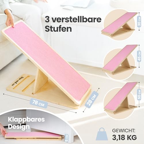Ruby Hunderampe [höhenverstellbar] Hundetreppe aus massivem Holz – klappbar & rutschfest | Holzrampe Dog Stairs, kleine Hunde Haustiertreppe | 30-50cm (Rosa, M)