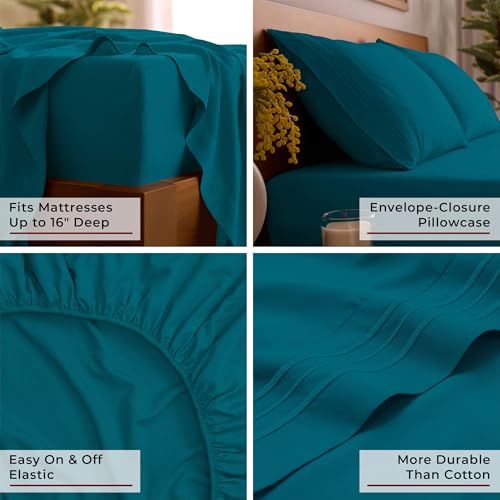 Image of Mellanni Queen Sheets Set - 4 PC Iconic Collection Bedding | Hotel Luxury, Extra Soft, Cooling Bed Sheets - Wrinkle, Fade, Stain Resistant (Queen, Teal)