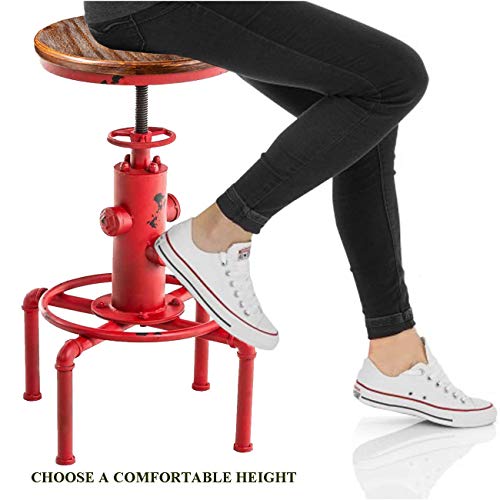Topower American Antique Vintage Industrial Barstool Solid Wood Water Pipe Fire Hydrant Design Cafe Coffee Industrial Bar Stool Set Of 2 (Antique Red, 2) #TOP3