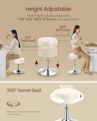 Image of VASAGLE Adjustable Bar Stools Set of 2, 360 Swivel, PU Leather, Thick Cushion, for Kitchen, Dining Room Bedroom, Modern, Cream White