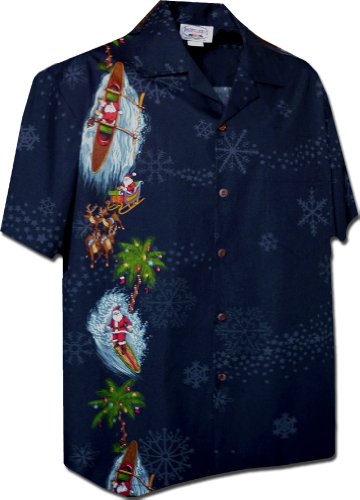 Pacific Legend Men's Santa and Snowflakes Christmas Hawaiian Shirt