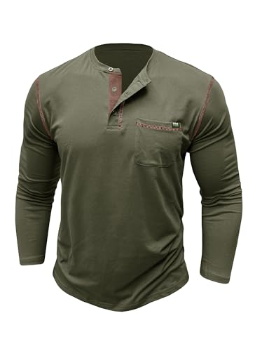 Men's Long Sleeve Henley Shirts Button V-Neck T-Shirt Classic Causal Cotton Blend Tops with Pocket3