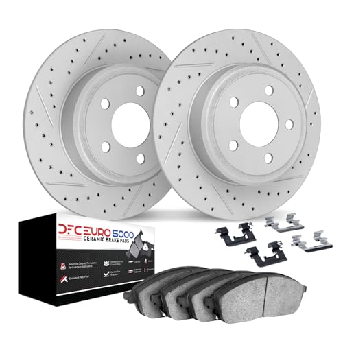 Dynamic Friction Company Rear Brake Kit Fits 2009-2013 Dodge Journey; 2009-2014 Volkswagen Routan| 5000 Euro Ceramic Pads, Drilled Slotted Rotors| Hardware| 12.0" Rear by Dynamic Friction Company - Used condition - US$60.22