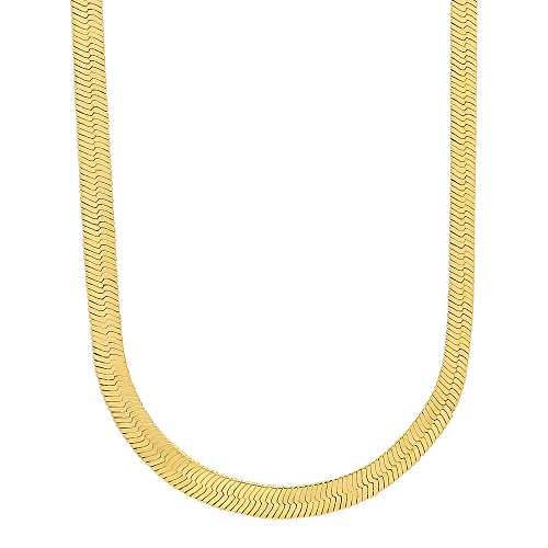 The Bling Factory 4.5mm High-Polished 0.25 mils (6 microns) 14k Yellow Gold Plated Flat Herringbone Chain Necklace, 24 inches