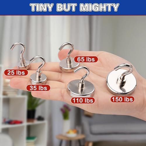 Image of 6 Pack Strong Magnetic Hooks, 130lbs Magnet Hooks Heavy Duty | Metal Magnetic Hooks for Cruise Cabins, Magnet with Hooks, Magnetic Hook for Hanging, Refrigerator, Garage, Outdoor