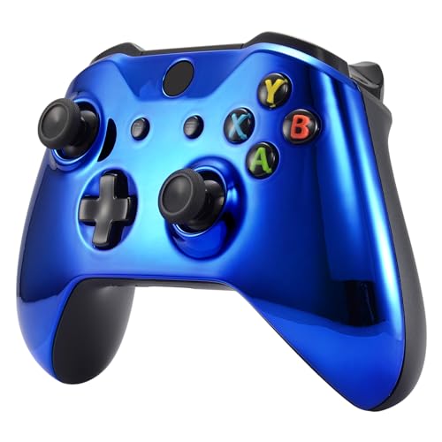 Image of eXtremeRate Chrome Blue Edition Front Housing Shell for Xbox One Wireless Controller Model 1708, Replacement Custom Faceplate Cover for Xbox One S & One X Controller