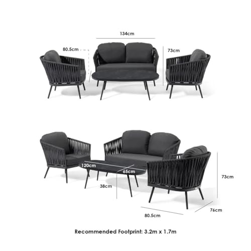 Image of Patio Furniture Set, 4 Pieces Porch Backyard Garden Outdoor Furniture Rope Sofa Set and Wooden Top Table Conversation Set in (Grey Color).