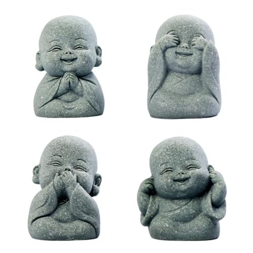Set de 4 estatuas buda de risa pequeñas para decoración miniatura 1