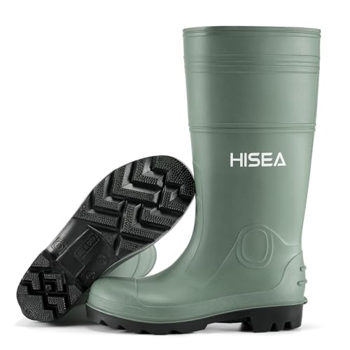 HISEA Men's Rain Boots PVC Rubber Boots with Steel Shank Waterproof Garden Fishing Outdoor Work Boots Durable Slip Resistant Mud Rainboots for Agriculture and Industrial Working, Size 8 Green