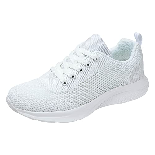 Hefiauo Deportivas Blancas Mujer Zapatillas de Deporte para Mujer, Nuevo patrón de Cuatro Estaciones, Malla sólida Simple, Transpirables y cómodas, de Fondo, Antideslizantes, con Cordones (White, 40)