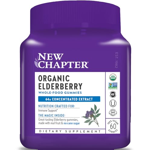 New Chapter Elderberry Gummies for Adults & Kids (2+), USDA Organic 64x Concentrated Elderberry for Immune Support, Great-Tasting Whole-Food Gummies, Vegan & Non-GMO - 60 ct