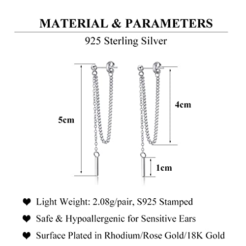 Sluynz 925 Sterling Silver Bar Dangle Earrings For Women Teen Girls Threader Earrings Chain (Color 1) #TOP6