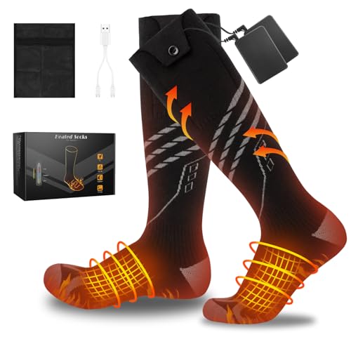 Heated Socks for Men Women, 5000mAh*2 Battery Upgraded Rechargeable Electric Heated Socks with 4...