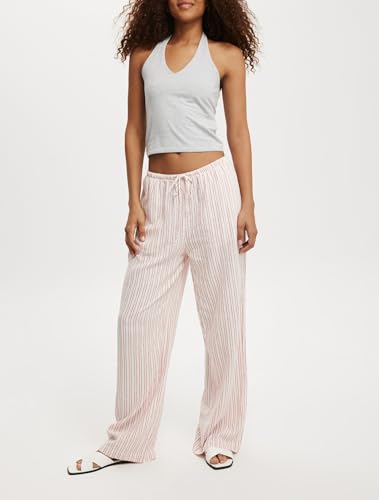 Women Y2k Low Rise Beach Pants Trendy Striped Drawstring Elastic Waist Loose Wide Leg Pants Casual Long Trousers2