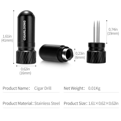 Demcigar Cigar Punch Cutter,Cigar Draw Enhancer 2-in-1 Stainless Steel Cigar Hole Opener,Three Needle Puncher(Black)