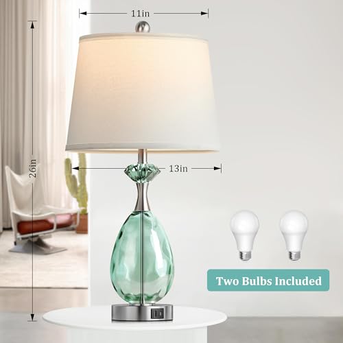 Hamucd Coastal Glass Table Lamps Set of 2, 3-Way Dimmable Touch Control Nautical Lamp with USB A+C Ports,Bedside Lamps Beach Decor, Modern Nightstand Lamps with 2 LED Bulbs for Bedroom Living Room - Image 4