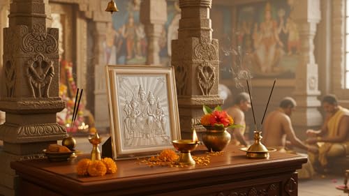 Image of Silver 999 Shiva Parvati with Ganesh and kartikeya ji Photo Frame for Car Dashboard - Shiv Parivar Photo Frame for Home, Office, Living Room, Puja Room, Return Gifts- 11x9x4 CM