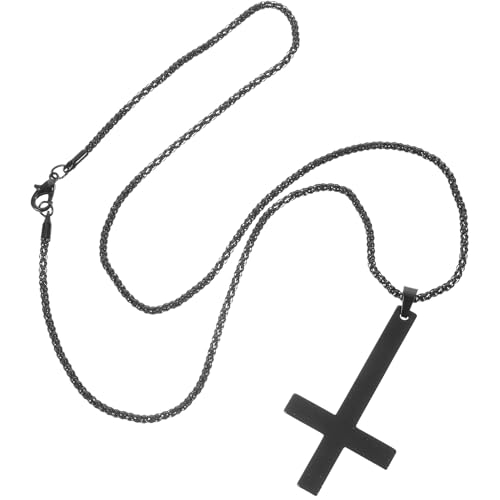 LALADEFIEE Collar de Cruz Invertida de Acero Inoxidable Negro para Hombre, Colgante Religioso Moderno, Cadena Resistente, Joyería de Moda para Uso Diario y Eventos