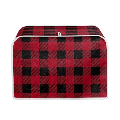 JSLXYYBQ 2-Slice Toaster Dust Cover - Black Red Buffalo Plaid Checked Toaster Cover with Pockets, Washable