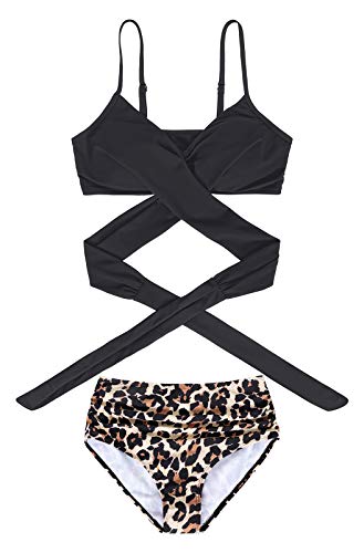 WonderBabe Mulheres Sexy Moda Europa E América Dividir Biquíni Faixa De Cint Leopard Printed-L