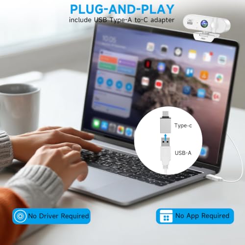 Image of AOC 4K Webcam for PC, Streaming Camera with Noise-Canceling Mic, White