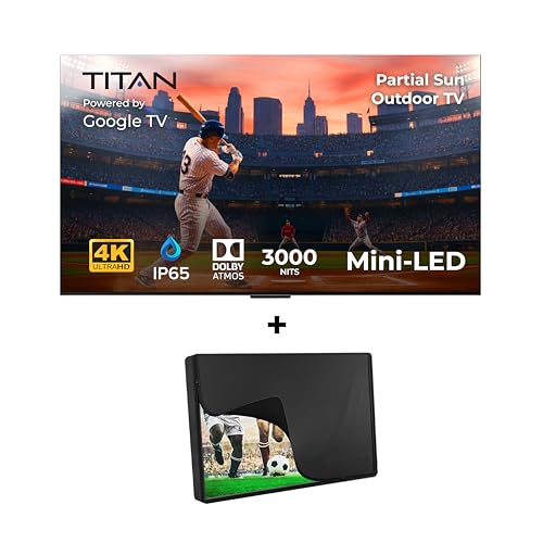 Image of Titan G200 Mini-QLED 85 Inch Outdoor TV, Partial Sun, IP65 Smart Weatherproof TV, 4K HDR, 144 Hz, Google AI OS, 3000Nits, Wi-Fi 5, Dolby Vision&Atmos, Bang&Olufsen, Outdoor TV Cover, SlimBezel, 2YrWty
