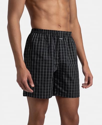 Image of Jockey 1223 Men Super Combed Mercerized Cotton Woven Checkered Boxer Shorts with Side Pocket (Pack of 2, Colors & Prints May Vary)