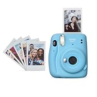 instax mini 11 instant film camera with 1 x 10 shot instant film cartridge, Automatic exposure, selfie lens, hand strap, Sky Blue colour