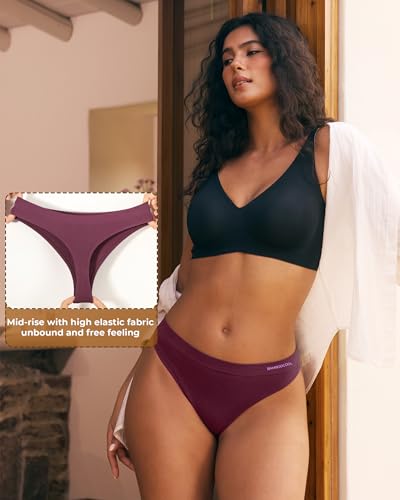 BAMBOO COOL Women's Thongs Seamless Moisture-Wicking Breathable Underwear High Stretchy Mid Waisted Panties Tagless 6 Pack4