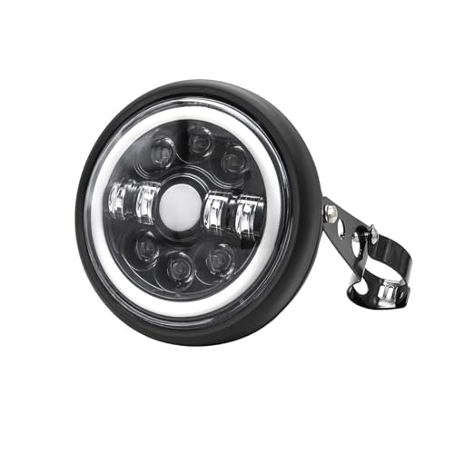 Shkalacar Phare LED pour moto de 7 pouces avec boîtier et feux de croisement/feux de croisement DRL yeux angulaires Phare LED rond de 7