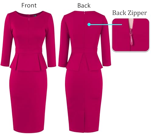 Image of VFSHOW Womens Wear to Work Front Zipper V Neck Peplum Business Office Church Flattering Pencil Sheath Dress