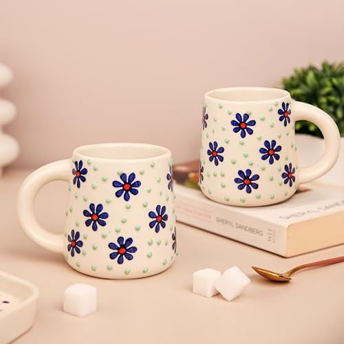 Image of Cups & Mugs - Coffee Mugs Set of 2 - Tea Cup - Ceramic Coffee Cup, Elegant Gift Pack, Microwave and Dishwasher Safe, Stylish Modern Design for Home & Office,BlueBrew Mug
