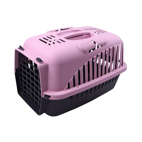 Transportador Mascotas Viaje Transportadora Gato Perro Pequeño Caja Rígido de Plástico con Asa Plegable (Rosa, 55x36x35cm)