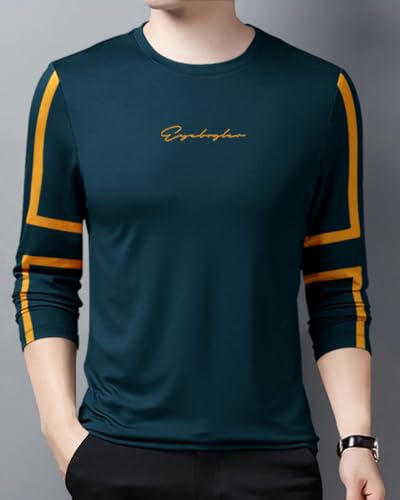 Image of Noble Monk Men Full Sleeve Round Neck T-Shirt | Printed Sleeves |Regular fit Tshirt for Men