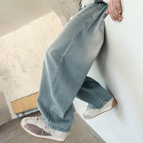 Baggy Jeans Boys Straight Wide Leg Denim Pants Teens Elastic Waist Distressed Trousers with Pockets Y2K Streetwear4