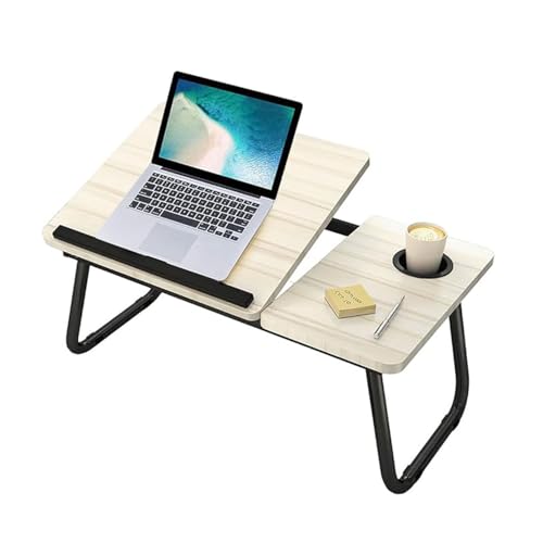Mesita de Cama Ajustable portátil, con portavasos/diseño de Deflector/Pata Plegable Mesa de Bandeja de Cama Multifuncional (Claro)