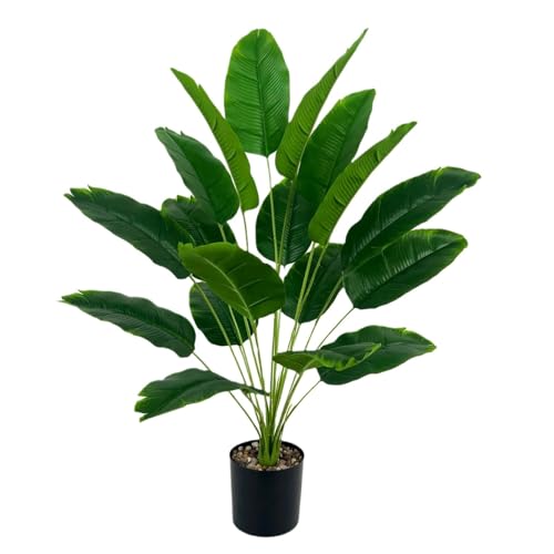 NAWEIDA Artificial Bird of Paradise Plant 28“, 18 Trunks, Faux Palm Tree in Pot for Indoor/Outdoor Décor