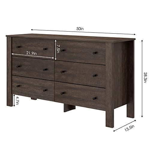 Itusut 6 Drawer Dresser, Wood Chest Of Drawers, Wide Storage Dresser With Sturdy Frame, Closet Organizer For Bedroom Hallway Living Room Closets, Dark Brown #TOP1