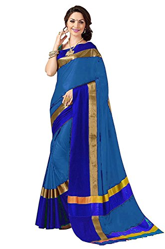 Image of PerfectBlue Women's Cotton Ready to wear Sarees (VisvaVariation Blue Free Size)
