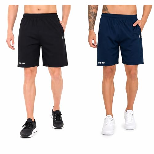 Image of BLUE STAR SHARK Athletic Sports Shorts for Men with Zip Pockets and Elastic Waistband Quick Dry Lightweight Activewear Combo - Pack of 2