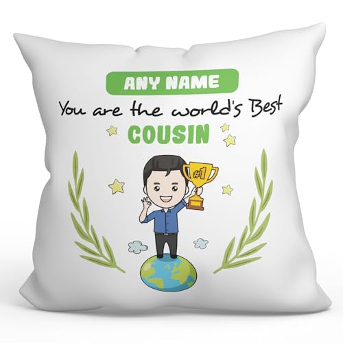 Mugffins Personnalisable: Coussins/Oreillers avec Rembourrage pour Cousin - 40x40 cm - en Anglais - Cadeau Personnalisable- You are World's Best