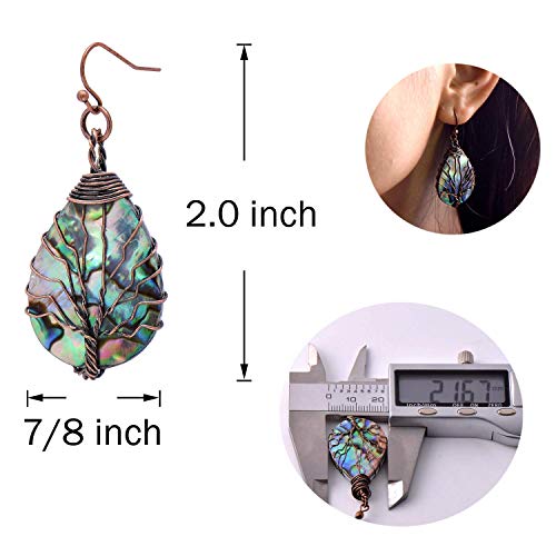 Joseph Brothers Tree Of Life Hand Wrapped Sea Abalone Shell Earrings For Women, French Wire Antiqued Copper #TOP4