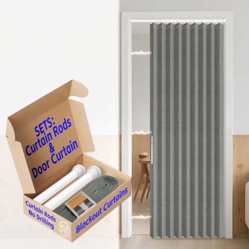 Image of Blackout Sliding Door Curtains for Doorways with Curtain Rods 28-39 In Length, Accordion Doors Magnetic Door Curtain for Bedroom Living Room Doorway Curtain Sets (1 Panel, 42 W x 78 L, Dark Grey)